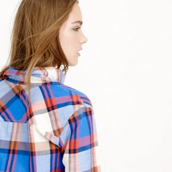 J. Crew Women's Red/Blue Pacey Plaid Classic-fit Boy button up Shirt Sz 0 - Picture 10 of 11